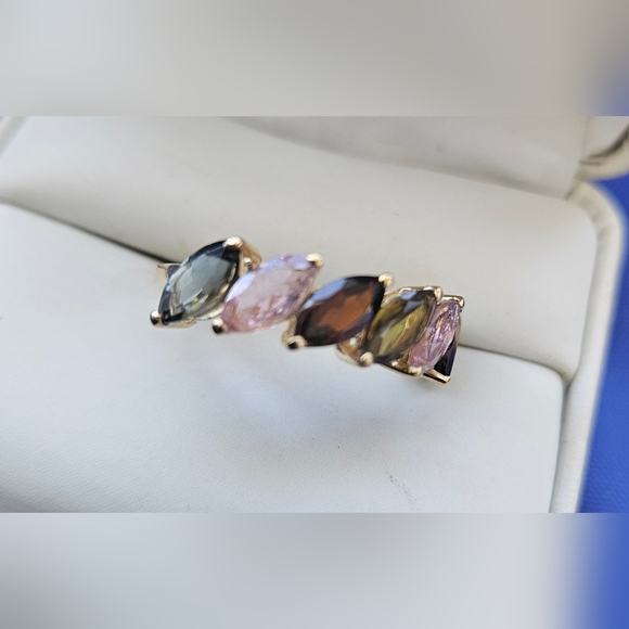 Pink Red & Green Marquise 7 Stone Tourmaline Ring NEW - Picture 2 of 4